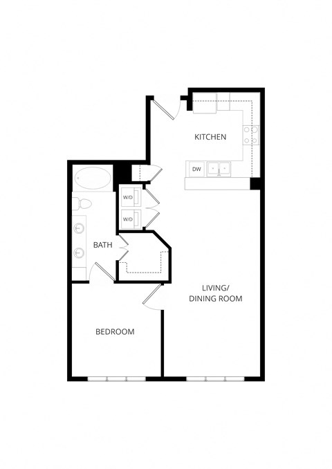 Floor plan for 1 bed, 1 bath, 784 sqft